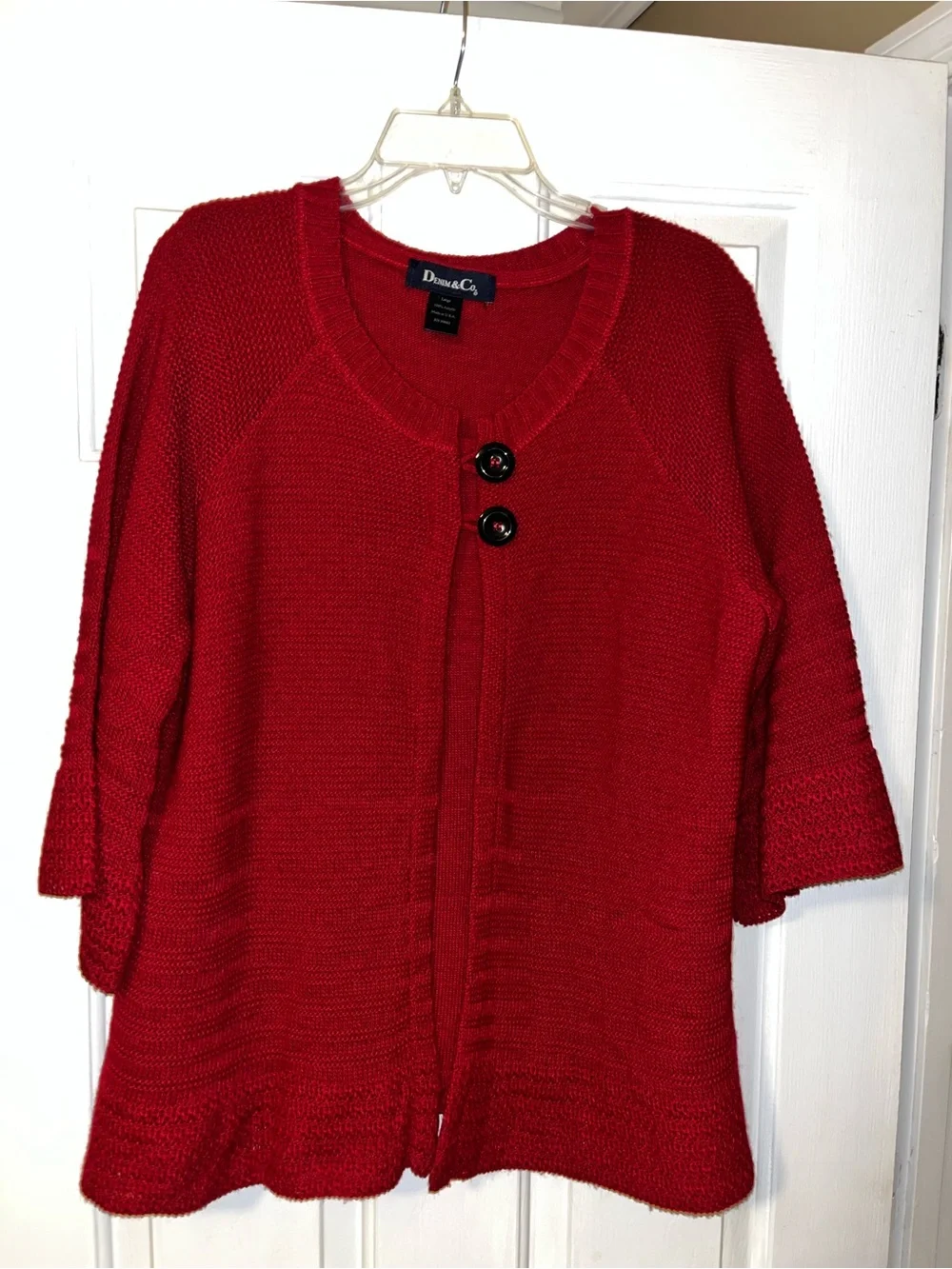 Denim&Co Red Knit Button-Front Cardigan with Matching Shell - 2 piece set
